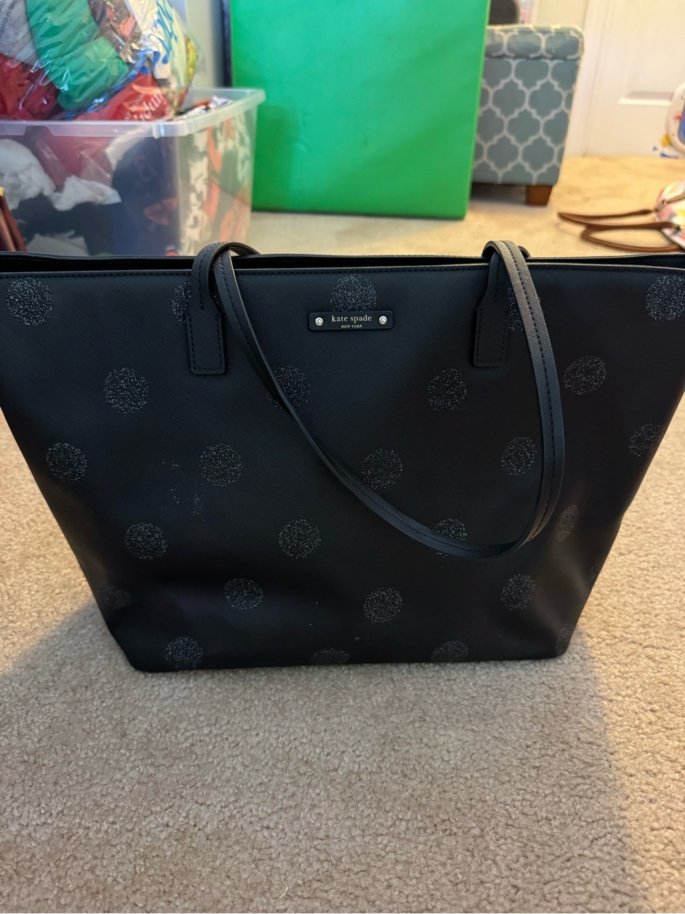 kate spade Black Tote with Glitter Dot Accents